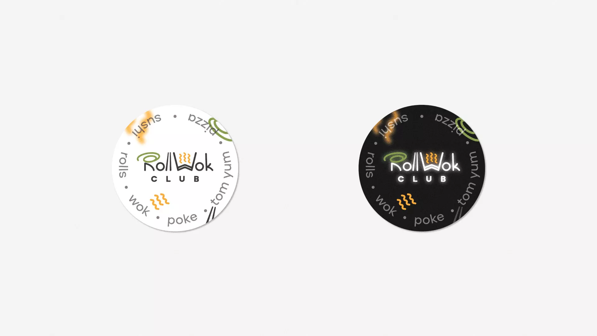 Разработка наклеек для суши-бара «Roll Wok Club» в Новосибирске